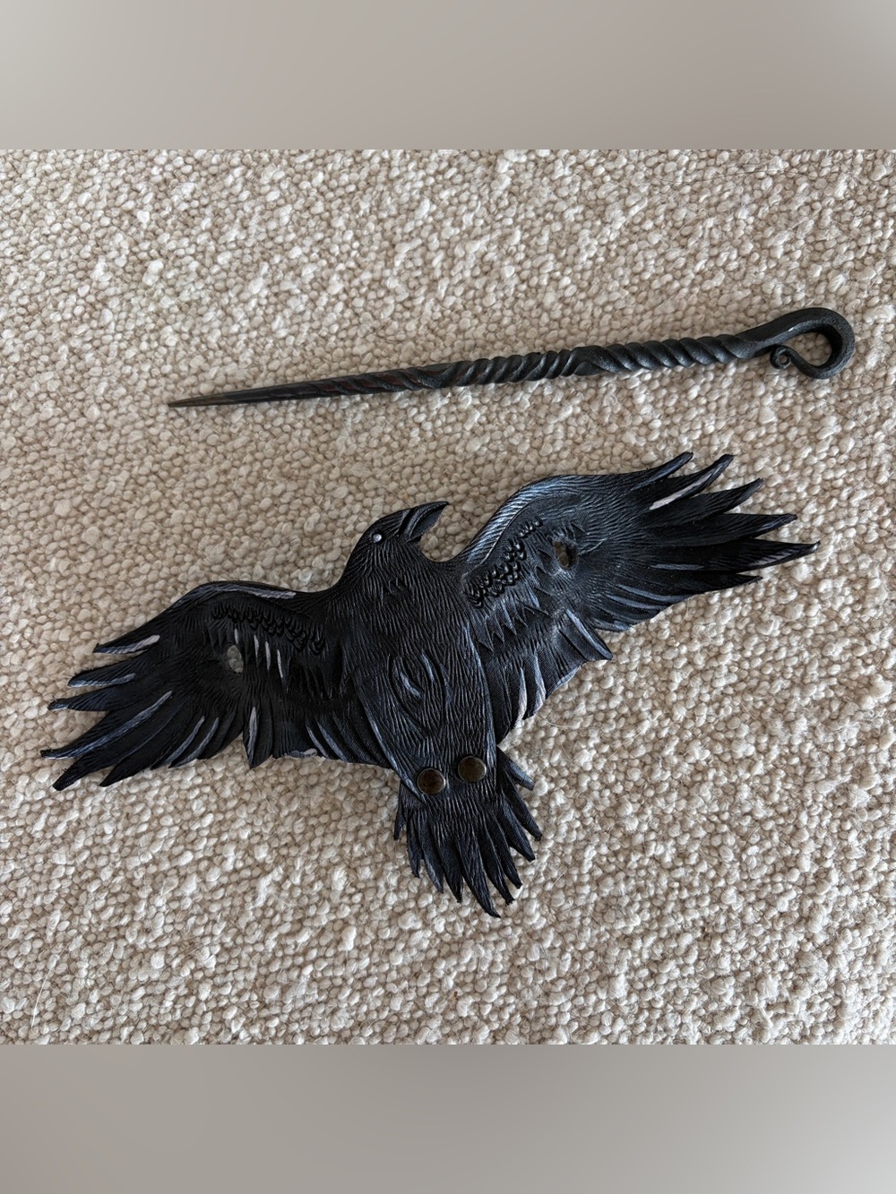 Lunation Leathers Nevermore Raven Leather Hair Slide & Hand Forged Pin Fastener